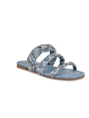 Nine West Womens Qazz Light Blue Slip-On Square Toe Flat Sandals Size 10 NEW